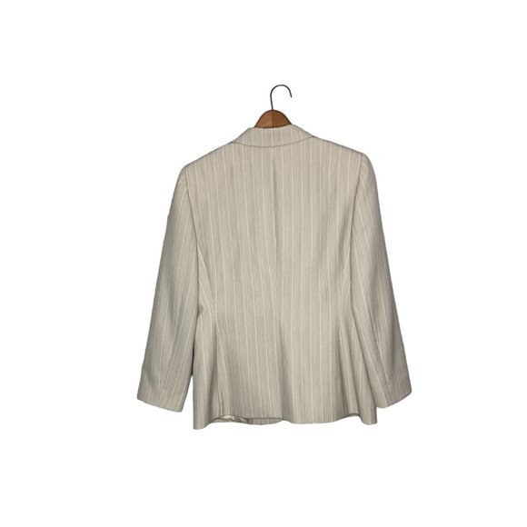 Tahari ASL Petites 10 10P Cream Vertical Striped Single Button Blazer Jacket - Picture 2 of 4